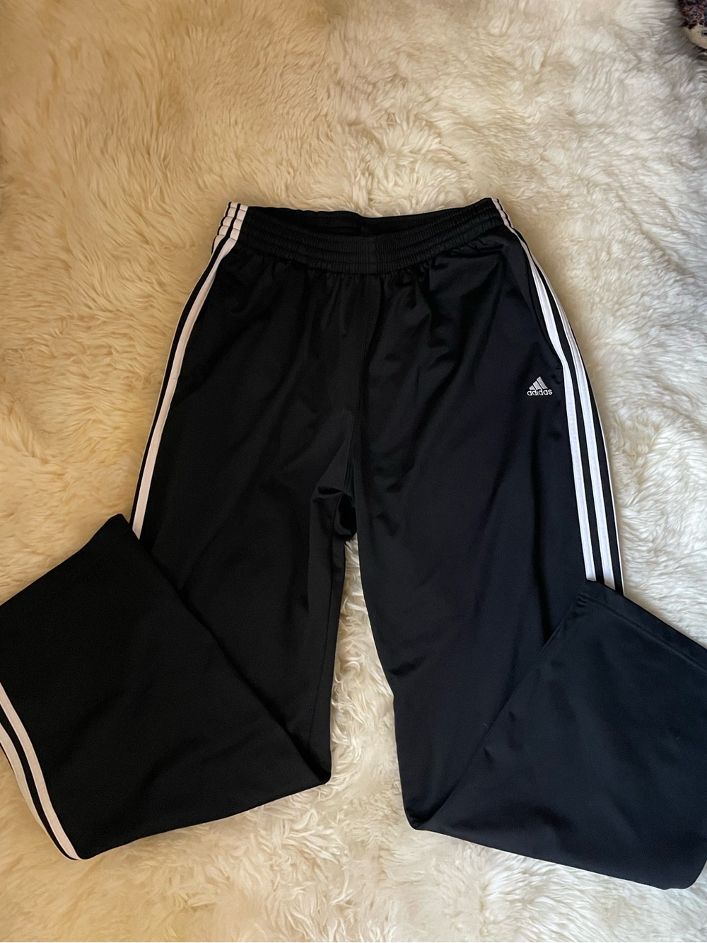 Adidas Men's Black/White 3-Stripes baggy wide leg Track Pants
